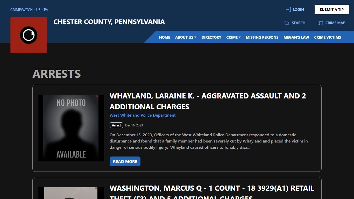 Arrests for Chester County, Pennsylvania | CRIMEWATCH